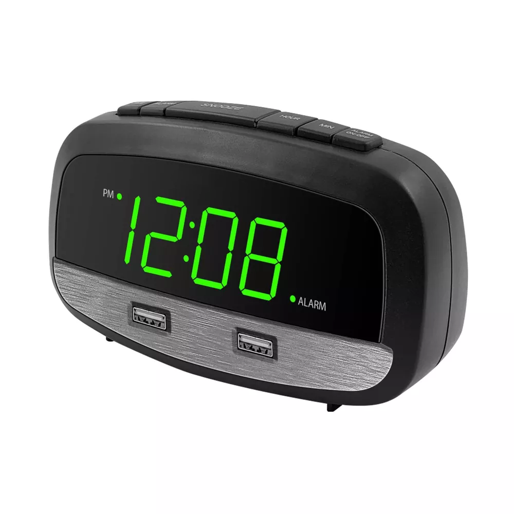 Dual 2A USB Charging Port Green LED Digital Alarm Clock