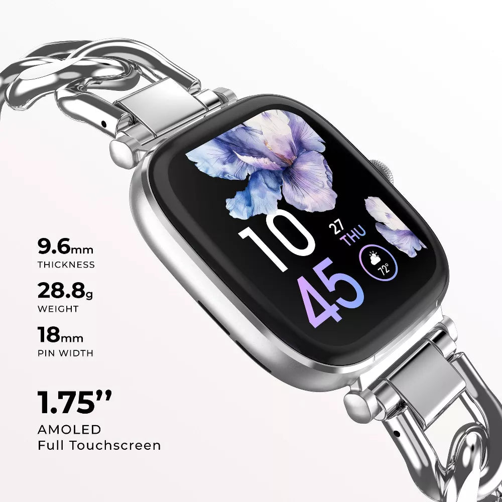Silver Metal Link Strap AMOLED Smart Watch