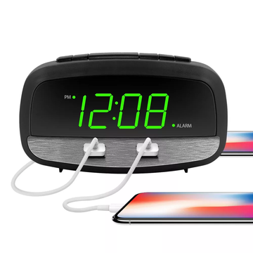 Dual 2A USB Charging Port Green LED Digital Alarm Clock