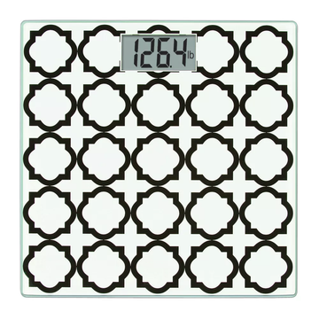 Black White Lattice Tempered Glass Digital Bathroom Weighing Scale 400lb Capacity